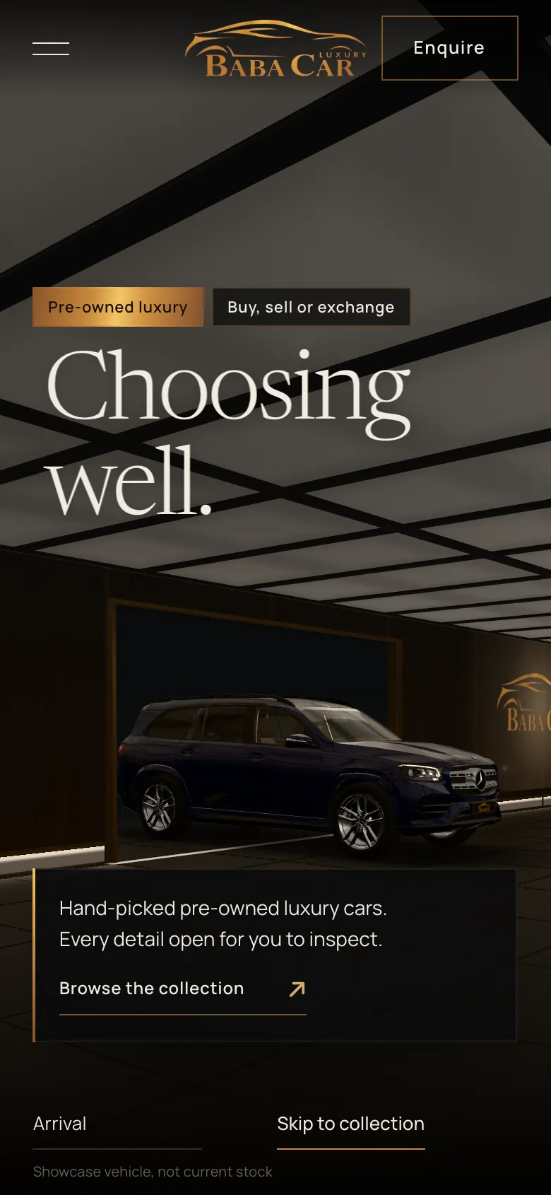 The Baba Luxury Cars website on a phone